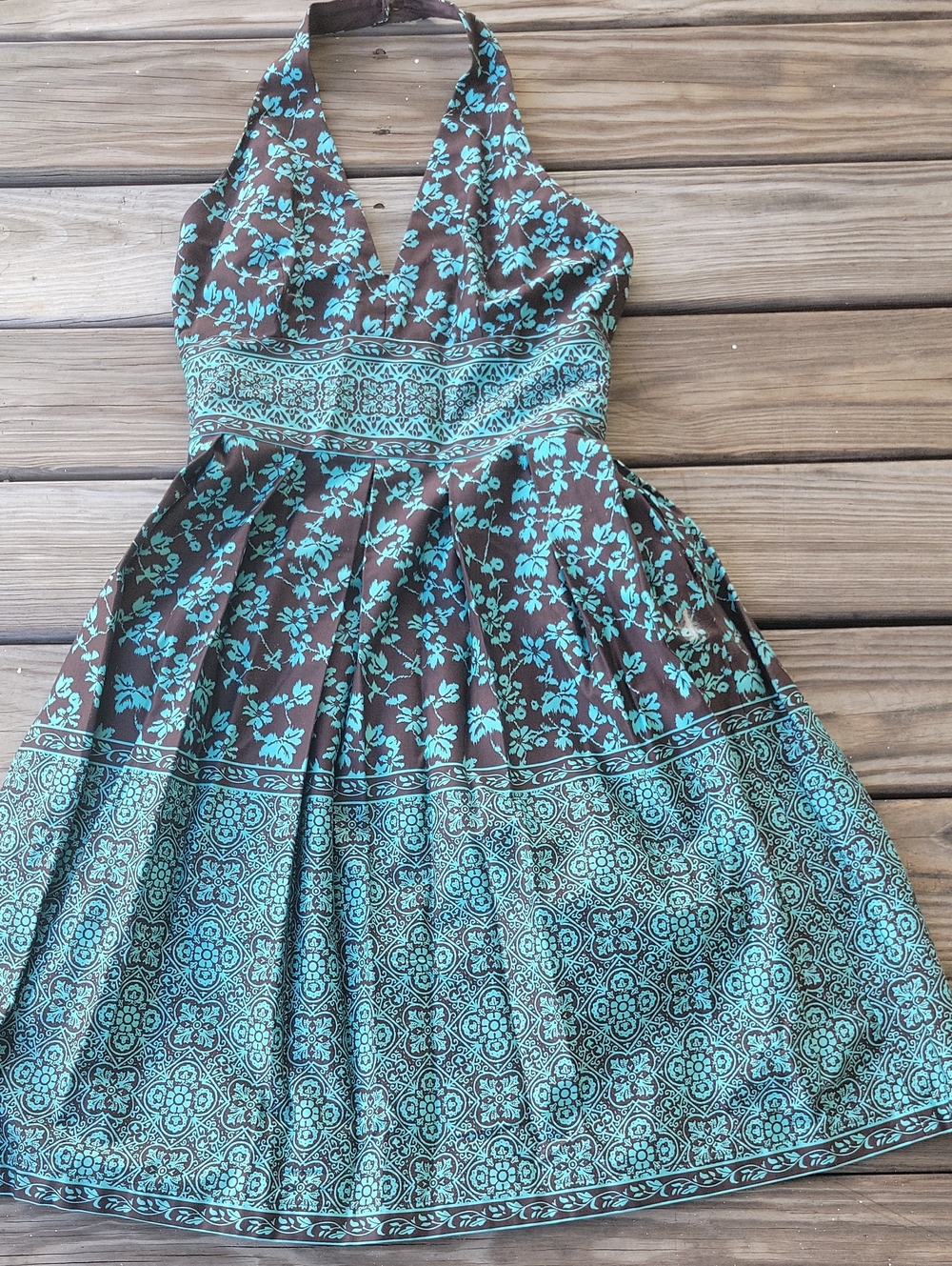 Maggy London Brown and Teal Floral Halter Dress